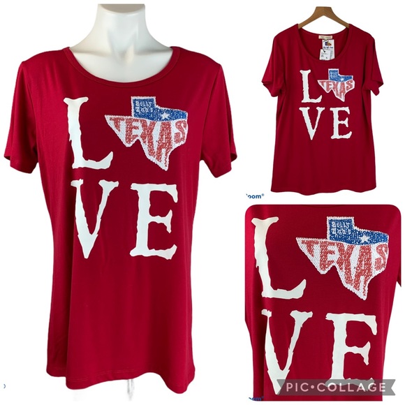 New BILLY BOB’S Texas Love Sequin Tee T-Shirt XL Bling - Picture 11 of 11